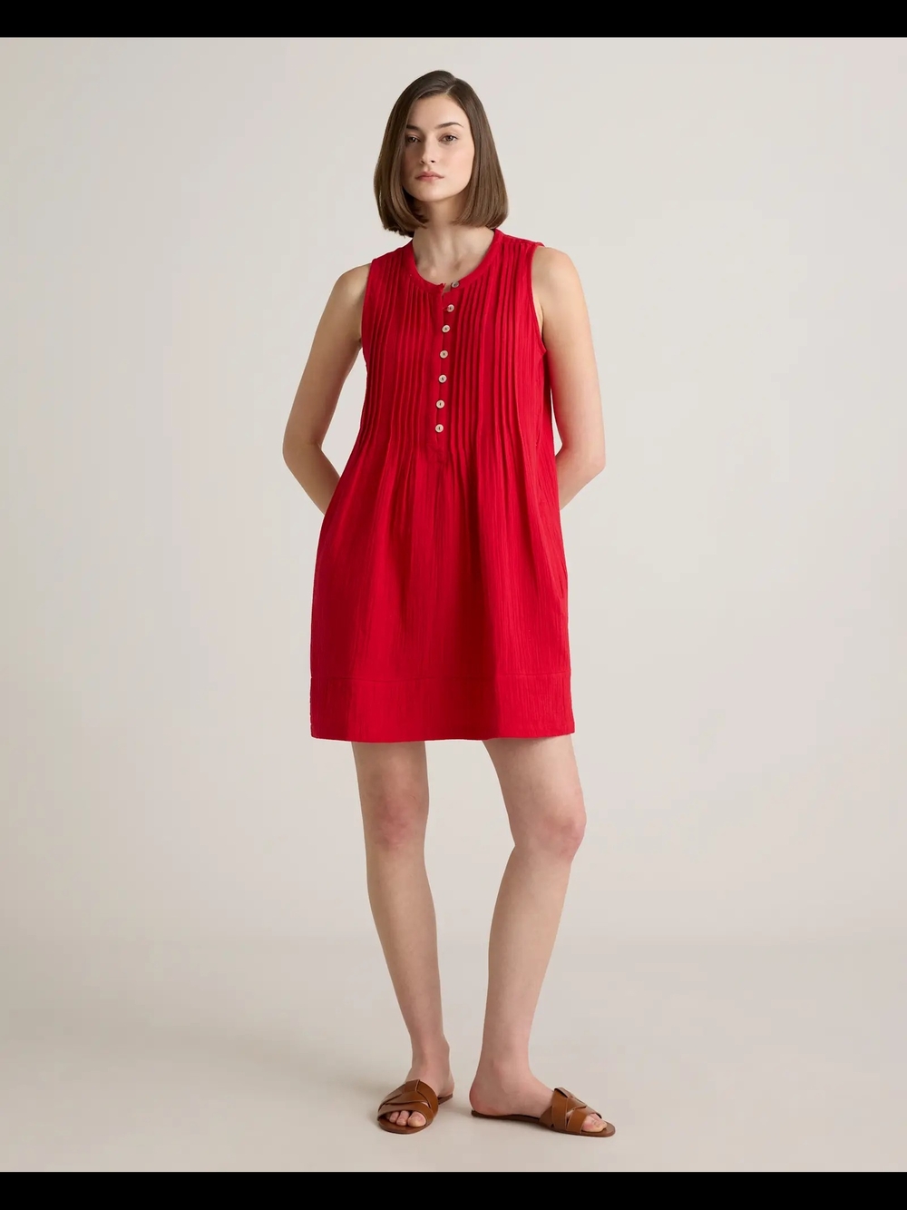 Qunice 100% Organic Cotton Gauze Sleeveless Swing Dress Cherry Red Small EUC